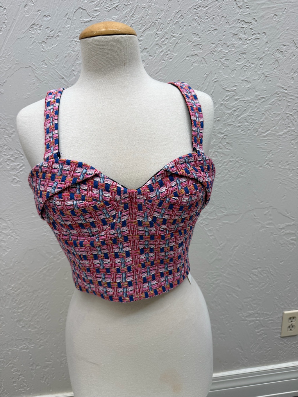 Iro Pink Multi-Color Tweed Bustier Crop Top
